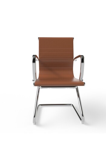 Mahmayi Modern UL UT-C031V Visitor Chair Ergonomic PU Chair with Fixed Armrest - Choco Brown