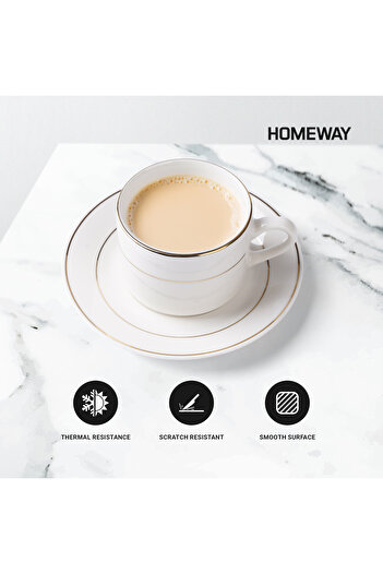 CLIKON Homeway 6-Piece Porcelain Cup & Saucer Set – Elegant Tea & Coffee Mugs for Home & Office