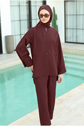 HEQA Μαγιό Hijab με φαρδιά μανσέτα Claret Red
