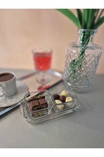 Kaveh glass Kaveh Set of 2 Glass Plate Jam Bowl Sauce Bowl Breakfast Presentation Set