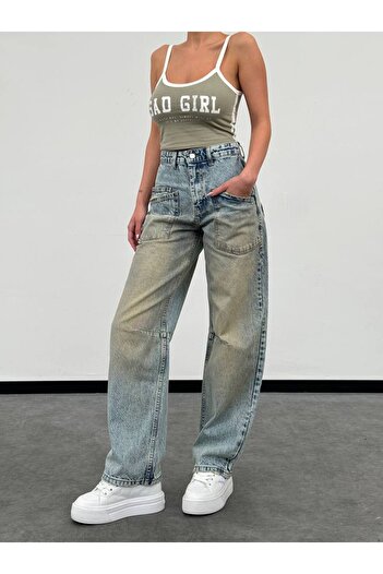 DENİKK Trend Special Design Comfortable Fit Wi̇de Leg Palazzo Jean Denim Detail Pants