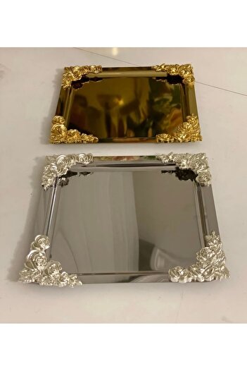 SEVA ÇELİK Square Service and Presentation Table with Gold and Silver Four Edge Accessory