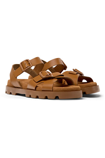 CAMPER Women's Brown Genuine Leather Hook And Loop Buckle Adjustable Sandal Brutus