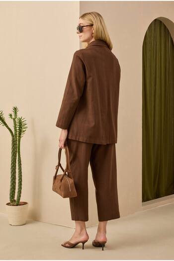 HEQA Double Pleated Linen Trousers Brown