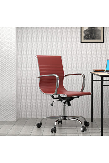 Mahmayi Modern UL UT-C031L Low Back PU Office Chair Ergonomic Chair Ideal for Home Office - Maroon