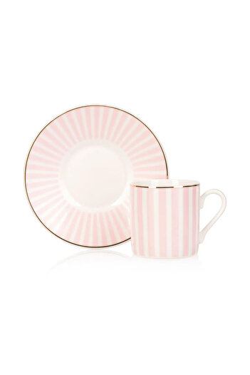 LC Waikiki Line Patterned Porcelain Coffee Cup Set for 2 Pink White - 90 ml