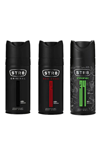 str8 Pack of 3 x Str8 Original Deodorant Spray, Red Code, FR34K, 150ml
