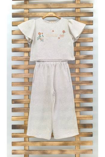 Marka Sensin Kids Cichlid Girl's Linen Custom Floral Printed T-Shirt Linen Wide Leg Pants 2-Piece Set