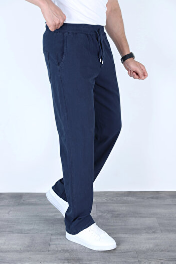 MYRAB DENİM Baggy Linen Trousers Jogger Navy Blue