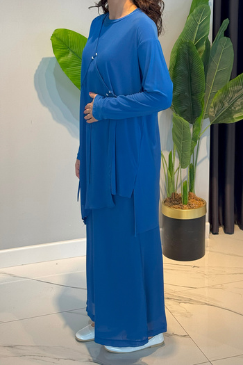 Ceremony Sandy Suit with Half Chiffon Trousers and Chiffon Slit Detail on the Front 59104 Saks