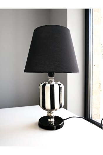 ferayhome Lampshade Lighting Ceramic Oval Vertical Line Black Hat Silver - Feray Home