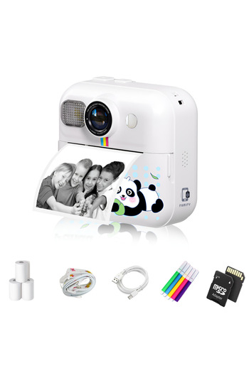 FAMIFY Instant Camera for Kids, 1080p HD, 48MP Photo Resolution, 64GB SD Card, 1500mAh Battery, White