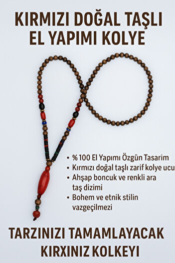 Enjoy Red Natural Stone Handmade Necklace Ethnic Design Wooden Beaded