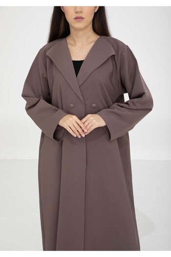 Msquare Fashion Brown Barbie Crepe Abaya with Lapel Collar and Button Detailing