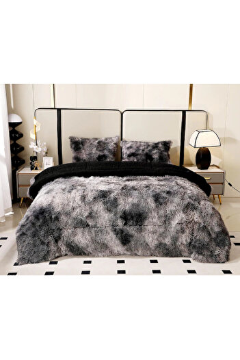 OEM Set of 2 Fluffy Cocolino Quilt with Fur 3 Pieces, 200 x 230cm, PFF3, light grey