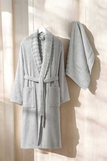 merland benvecocuk Aqualoom Luxe Bathrobe and Towel Set 100% Cotton Light Gray