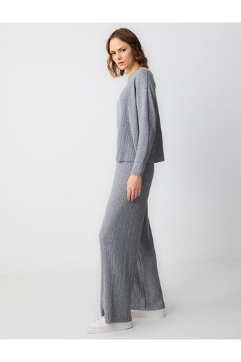 Jimmy Key High Waist Line Patterned Wide Leg Knitted Pants