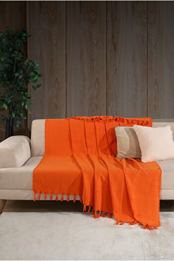 LADYNİL Natural Sofa Cover Sofa Shawl 180 X 210 100% Cotton Orange