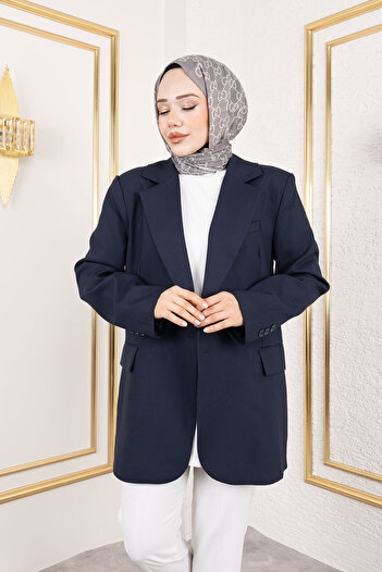 Tesettür Dünyası Κανονικό μπουφάν Blazer TSD250179 Navy Blue