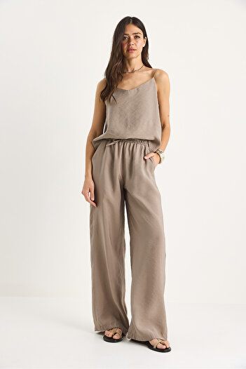 Bianco Lucci Women's Strappy Woven Modal Blouse Pants Top and Bottom Set 9298 60281024