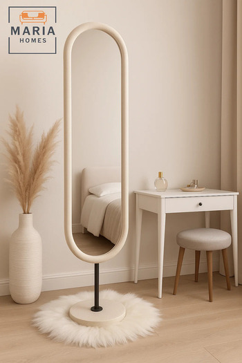 MARIA HOMES Modern White Full-Length Oval Mirror with Metal Stand – 169x40 cm