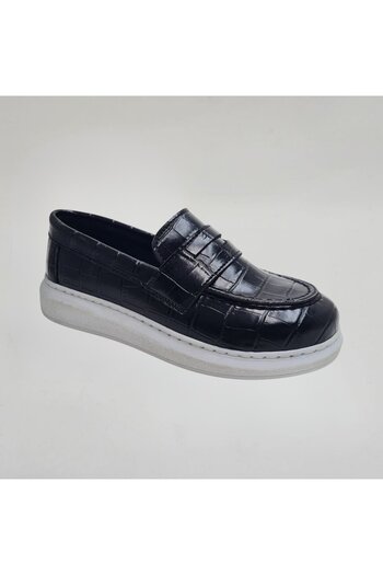 Tarz Çocuk Children's Black Patent Leather Loafer Shoes - Thick Sole, Stylish and Comfortable Design