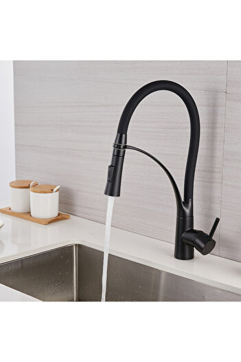 INNOVIX Basin mixer with pull-out sprayer, flexible head, digital display, matte black, ceramic top