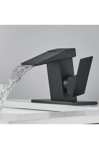 INNOVIX Sink Faucet, Digital Display, Touchless Waterfall Sensor, Hydropower, Matte Black