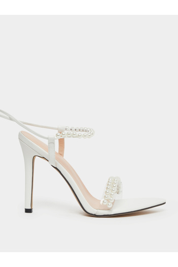 Take Two By Styli Faux Pearl Embellished Lace-Up Heel Sandals