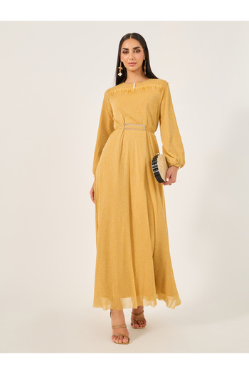 Take Two By Styli Shimmer Belted Cuffed Sleeves A-Line Jalabiya