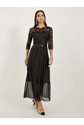 Take Two By Styli Lace Round Neck A-Line Maxi Dress