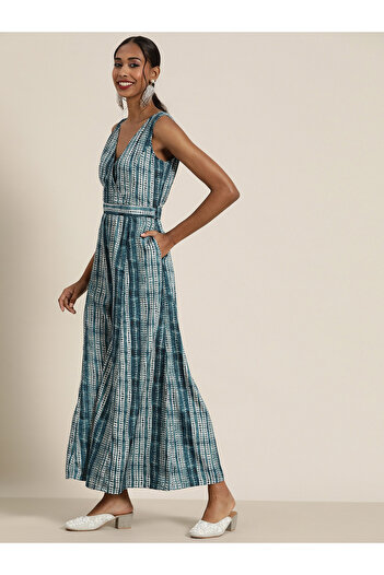 Shae by SASSAFRAS Shibori Print V Neck Sleeveless Wrap Jumpsuit