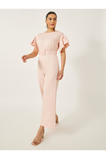 Styli Flutter Sleeve Round Neck Belted Jumpsuit