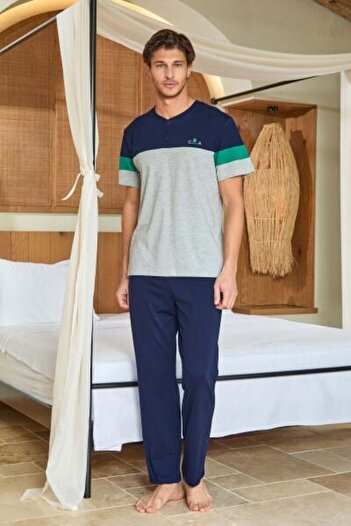 Cossy By Aqua Men's Navy Blue Short Sleeve Cotton Pajama Set 25918