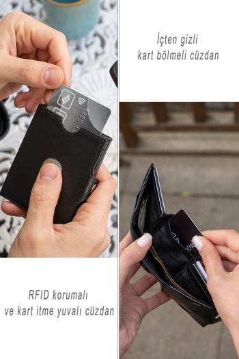 Trusador Valencia Siyah Kartlık Hakiki Deri Cüzdan Unisex Kadın Erkek Rfid Korumalı