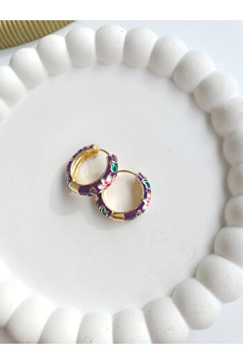 1881 STORE Steel Gold Purple Botanical Earrings