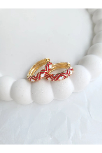 1881 STORE Steel Gold Enamel Red Ethnic Earrings