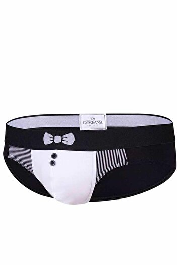 NazikEndam Dore Anse Men's Modal Black Printed Panties Slip 1255