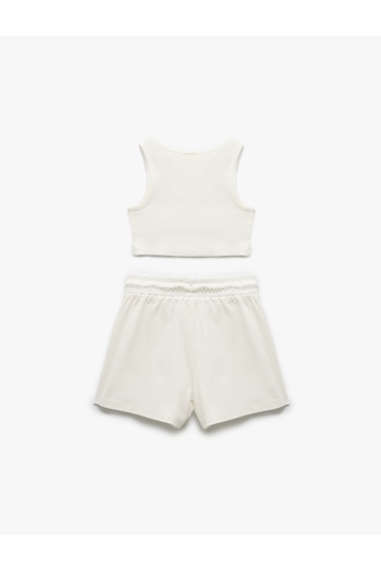 Koton Cotton Sleeveless Crop Top and Tie Waist Shorts Set