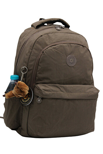 Bevitton 2200 Brown Water Resistant Crinkle Fabric Daily School Backpack Unisex School Bag