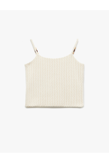 Koton Beaded Detailed Thin Strap Sleeveless Textured Crop Tank Top