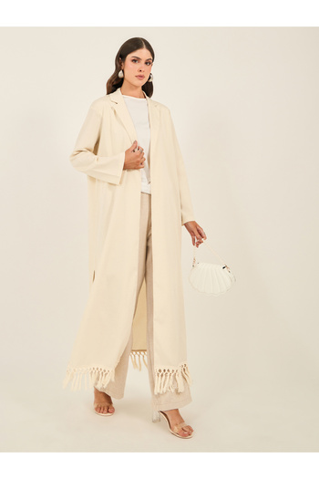 Styli Regular Fit Collared Kimono with Fringe Trim