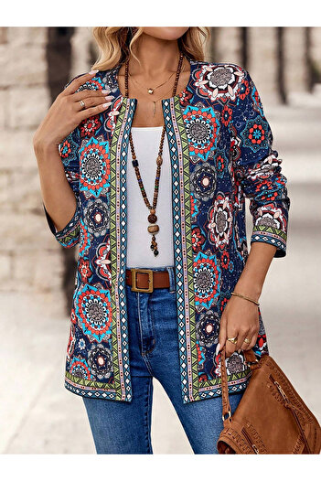 Take Two By Styli Women Blue All-Over Print Open Front Kimono
