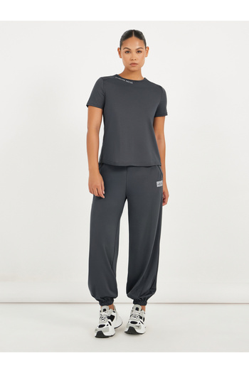 Styli Gymspire Edition - Label Text Print Mesh Insert Short Sleeve Top