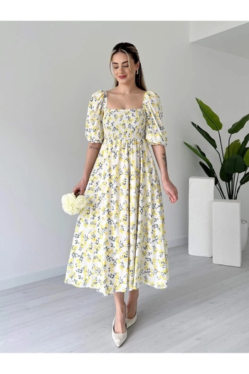 Lusin Rochie midi de vară căptușită cu model de lămâie pentru femei