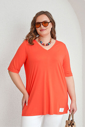 Büyük Moda V-NECK DUMPED BASIC TEE