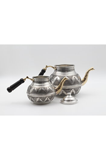 ANTEPSEPETİ Copper Kalayli Grape Embroidered Heavy Tea Pot