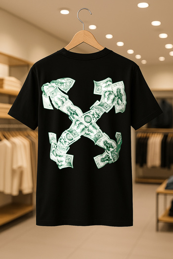 SELF CONTROL Off-White Money Oversize Unisex 100% βαμβακερό αναπνεύσιμο χοντρό ύφασμα T-shirt