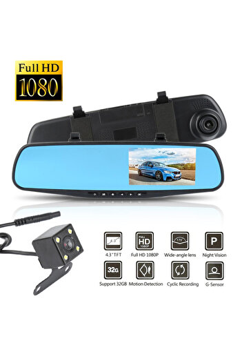 Primo Plus كاميرا مزدوجة المرآة بدقة عالية كاملة 1080 بكسل مع شاشة TFT LCD مقاس 4.5 بوصة وجهاز تسجيل فيديو رقمي للسيارة بتقنية Blackbox