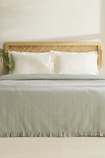 Karaca Home Maye 100% Cotton Ruffle Double Single Pique Mint